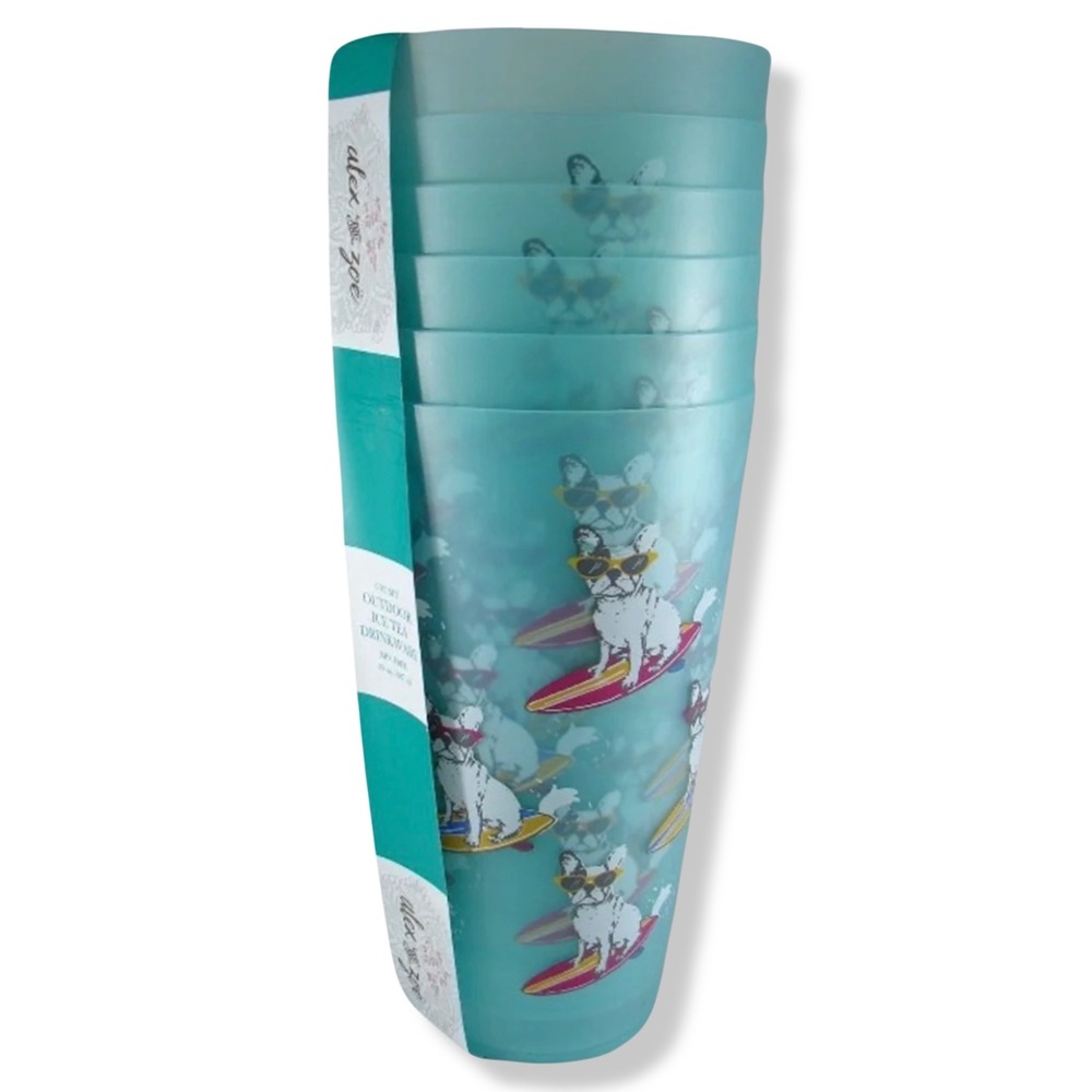 6pc Tall Outdoor Tumbler Set ◈ Frenchie Melamine Surfing